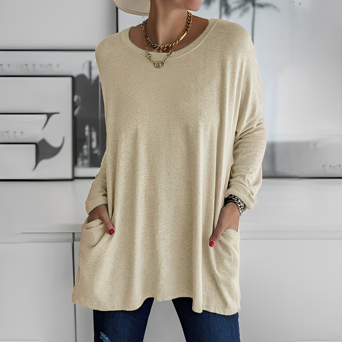 Kerstin | Stylischer Langer Pullover mit Taschen