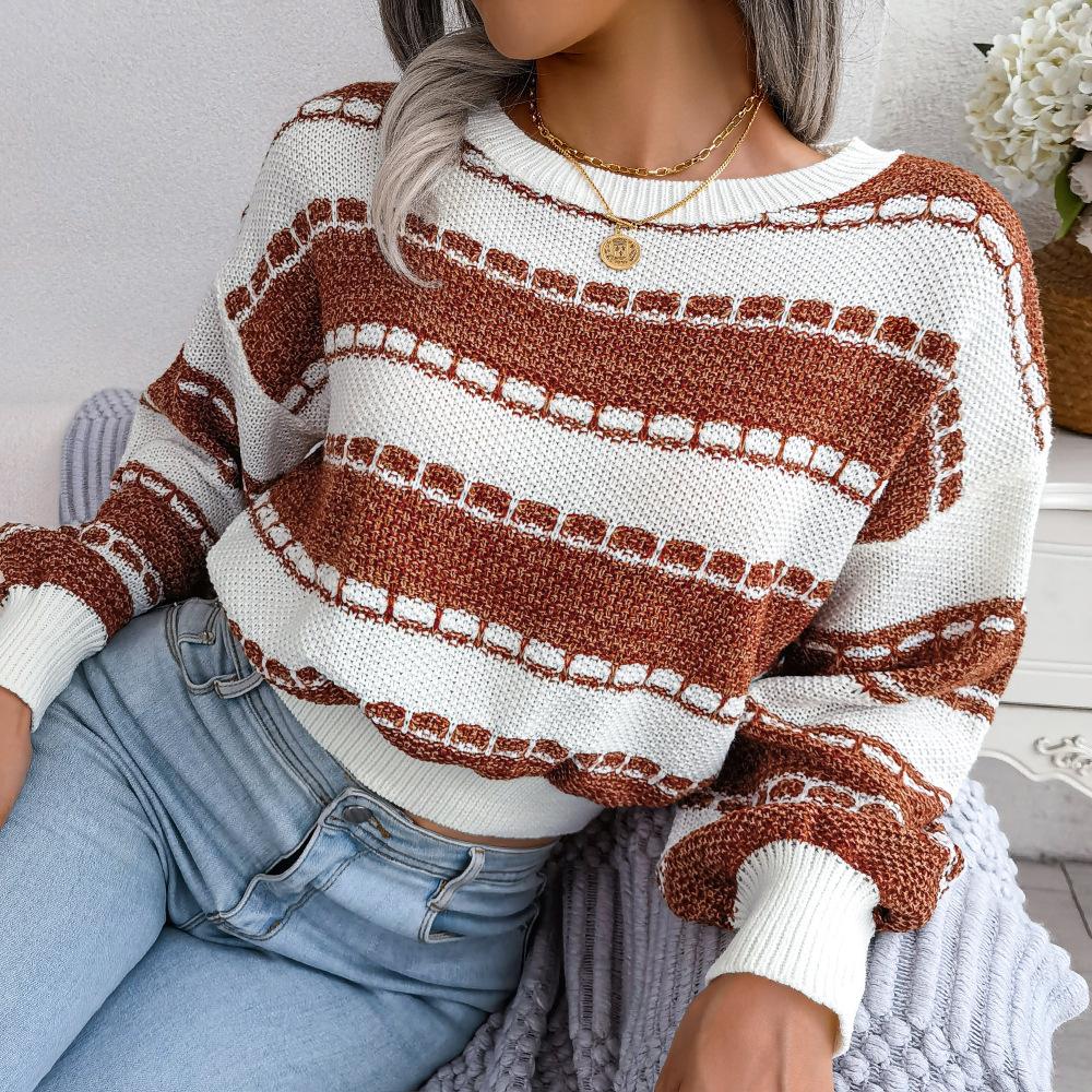 Gudrun | Damen Winterpullover mit Streifen und Rippbündchen