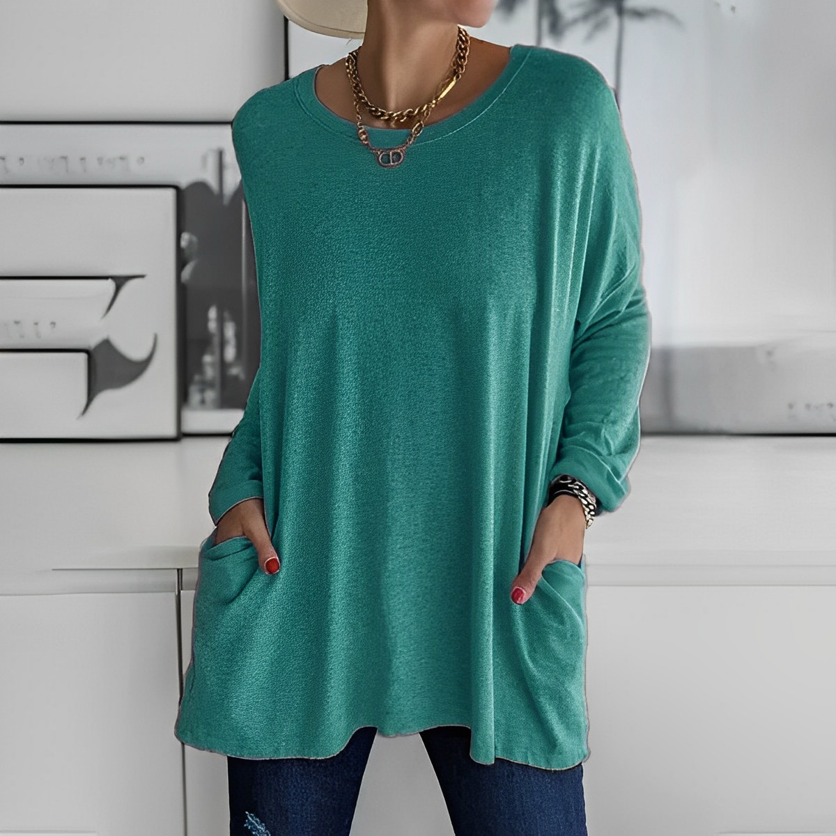 Kerstin | Stylischer Langer Pullover mit Taschen