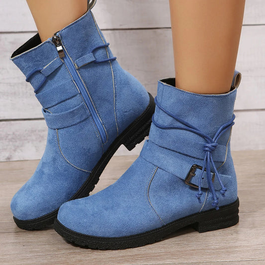 Emma | Damen Winter Stiefeletten mit Reißverschluss und Schnallenriemen