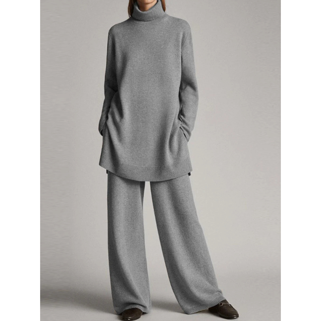 Lydia | Damen Strick Rollkragen Weite Hose Lounge Set