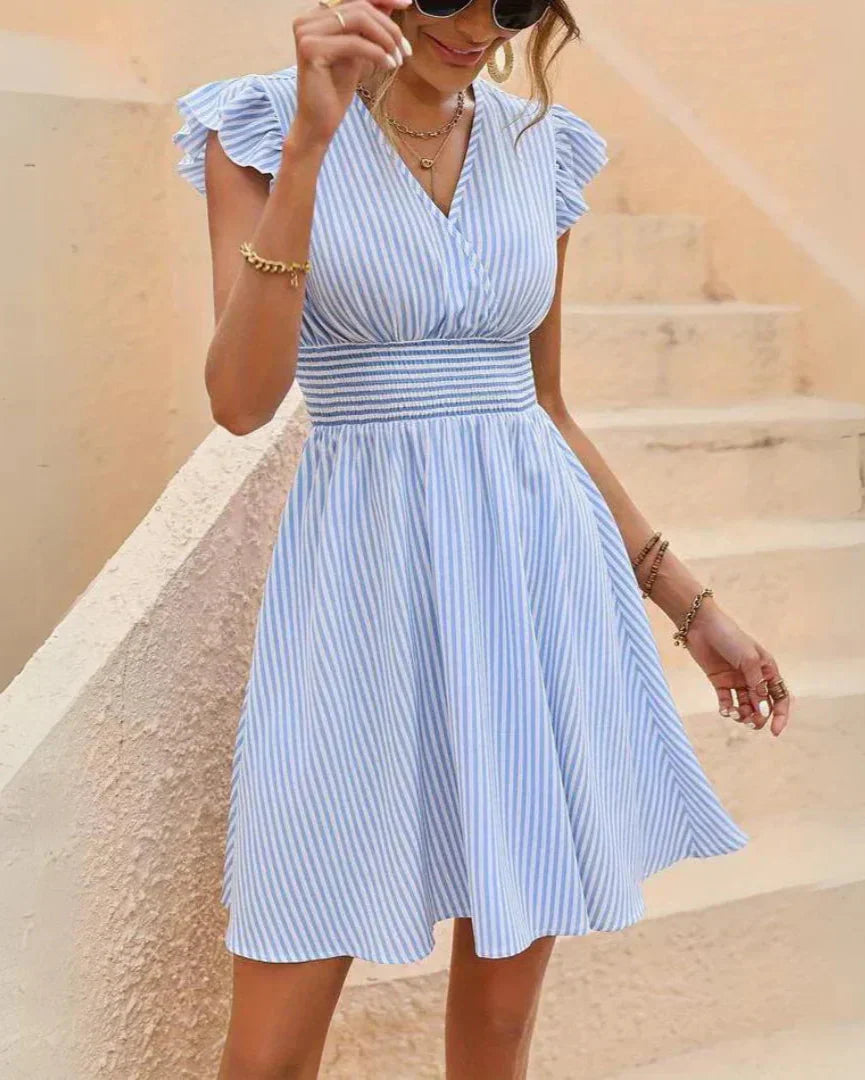 Theresa | Gestreiftes Sommerkleid mit V-Ausschnitt Damen