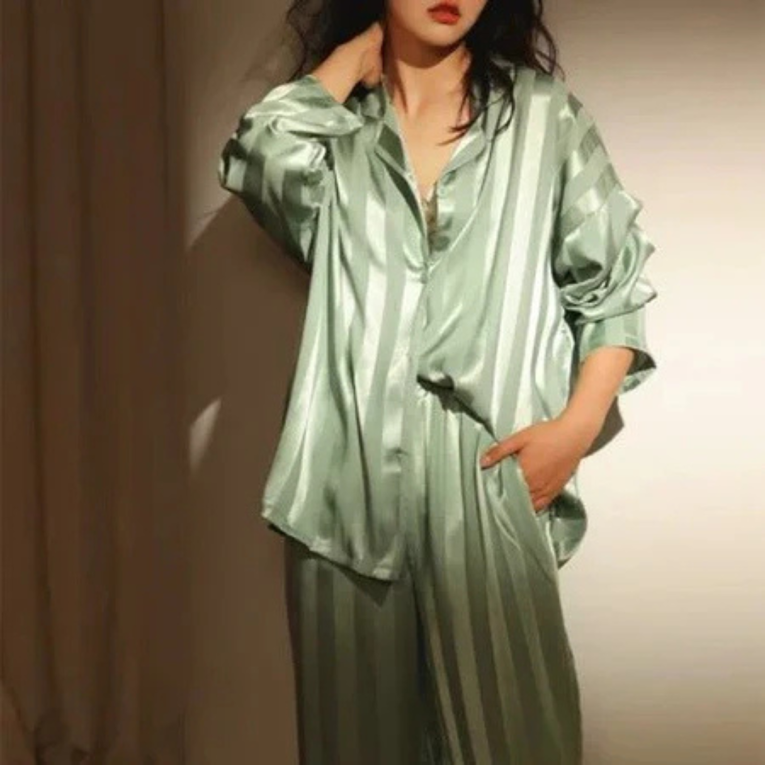 Pauline | Damen Satin Langarm Schlafanzug Set