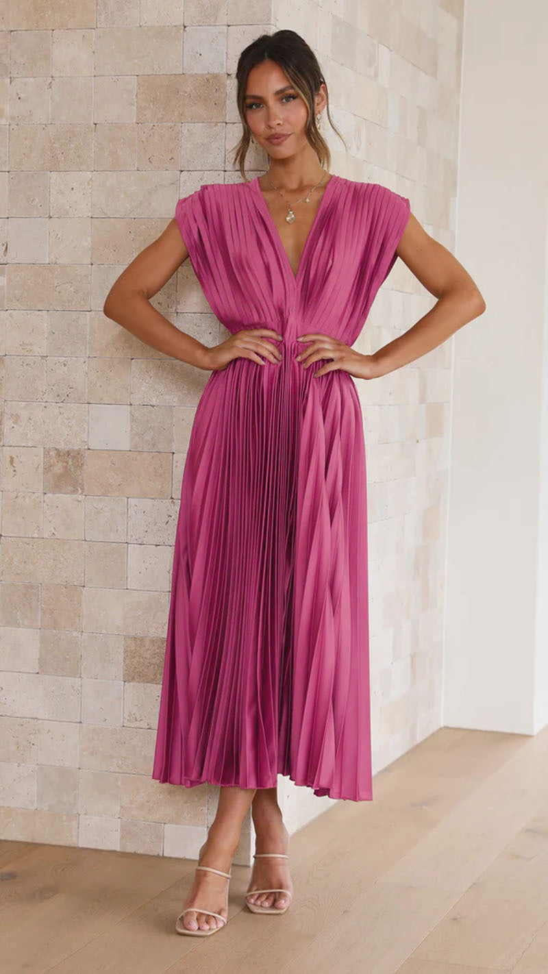Regine | Elegantes Plissiertes Langkleid