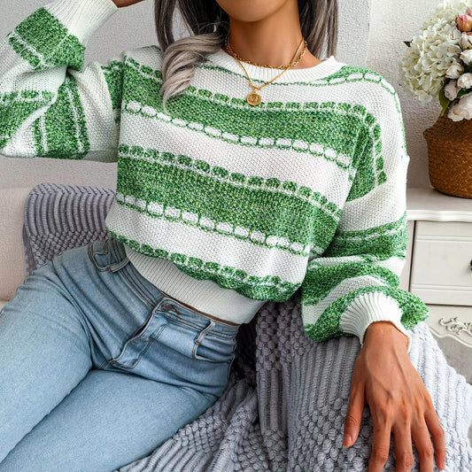 Gudrun | Damen Winterpullover mit Streifen und Rippbündchen
