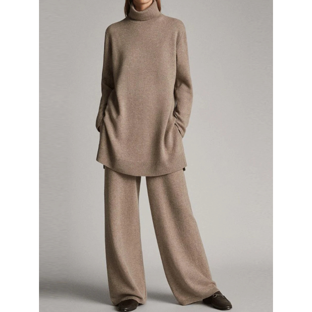 Lydia | Damen Strick Rollkragen Weite Hose Lounge Set