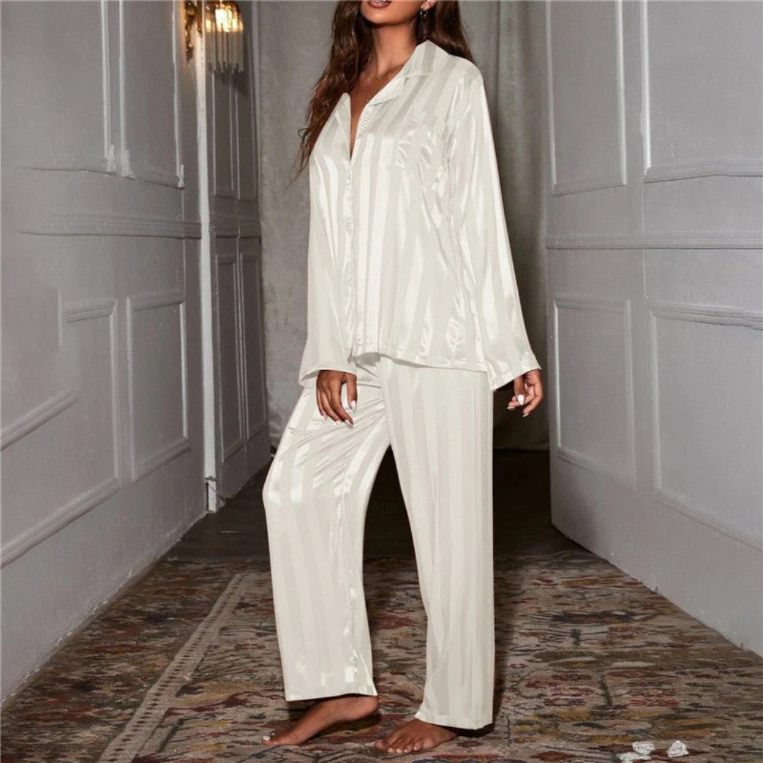 Pauline | Damen Satin Langarm Schlafanzug Set