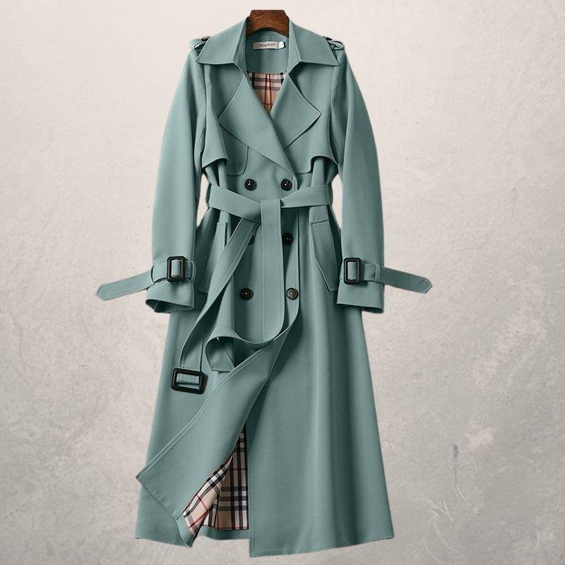 Leonie | Damen Doppelreihiger Langer Trenchcoat mit Gürtel