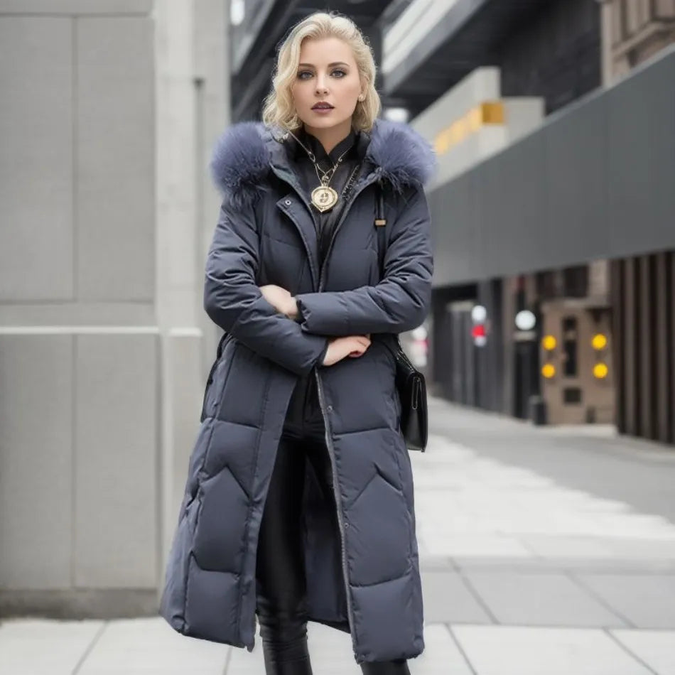 Jessica | Damen Winter Steppmantel mit Kapuzenbesatz
