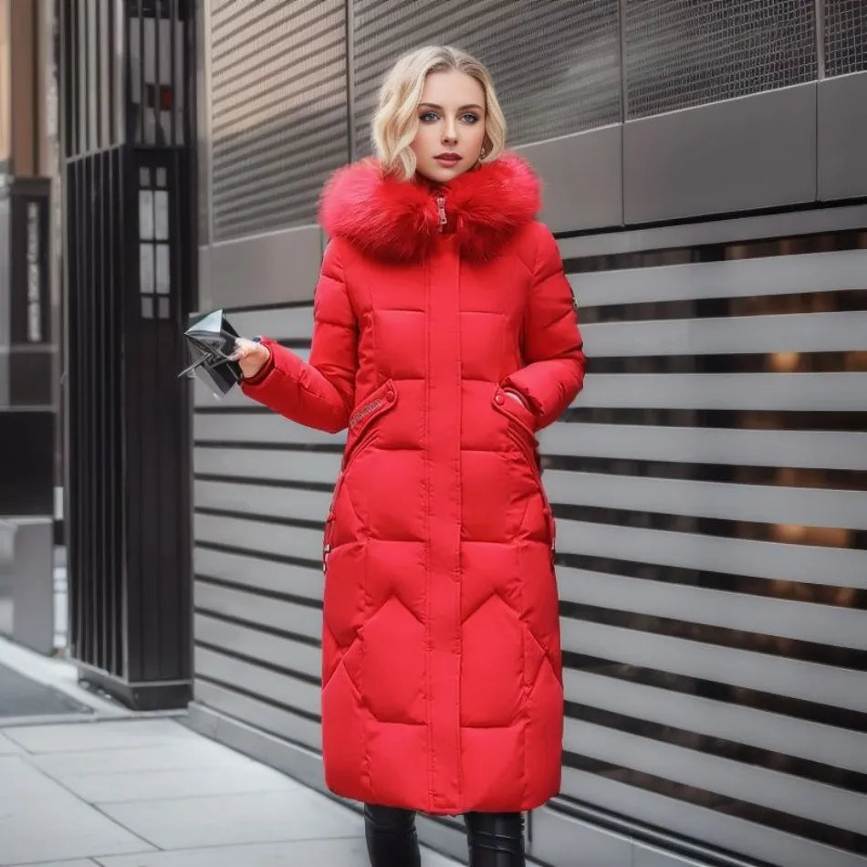 Jessica | Damen Winter Steppmantel mit Kapuzenbesatz