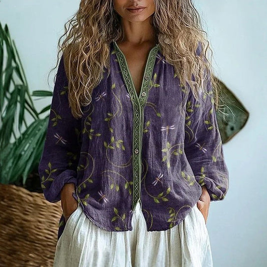 Amanda | Damen Blumen Button-Up Bluse