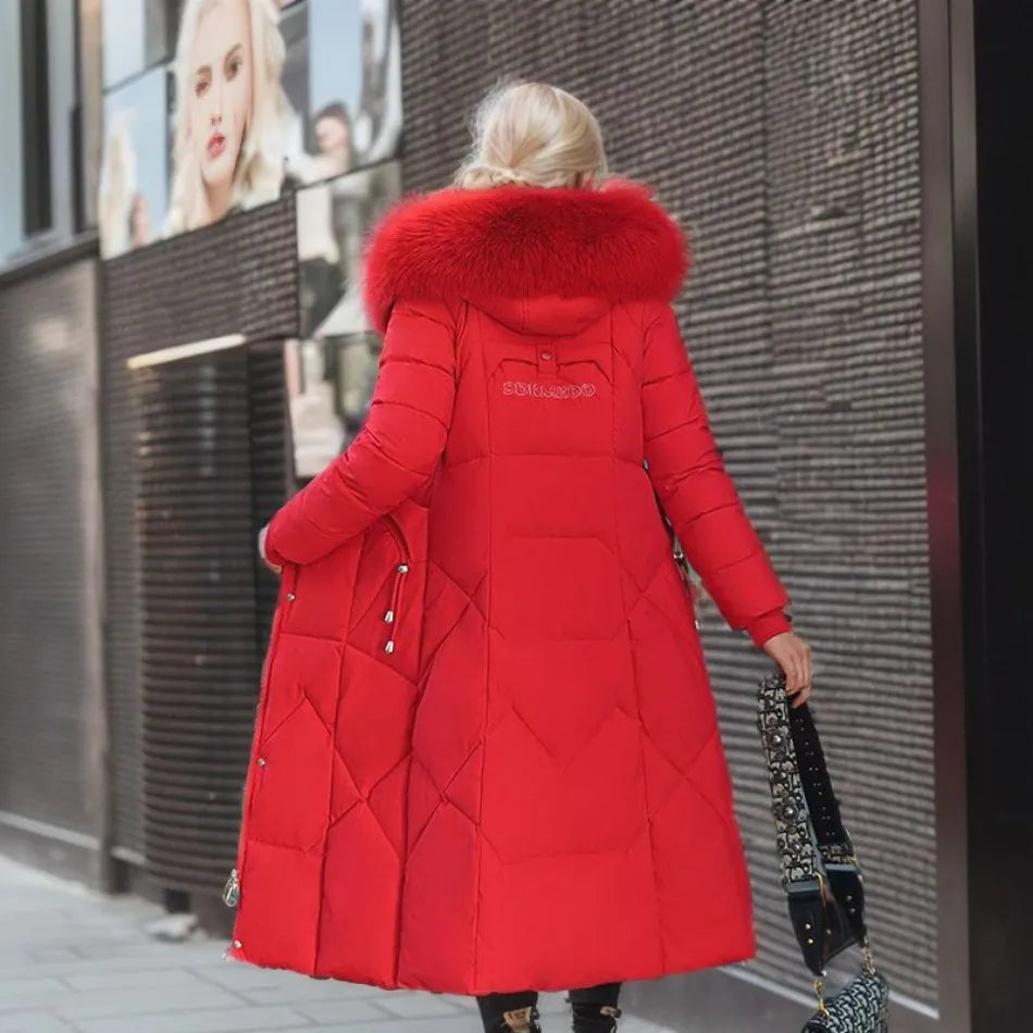 Jessica | Damen Winter Steppmantel mit Kapuzenbesatz