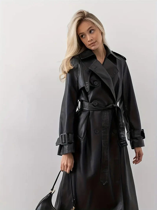 Stefanie | Damen Winter Ledertrenchcoat
