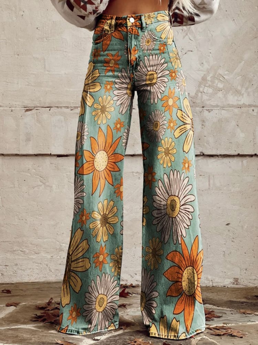 Anke | Schlagjeans mit Retro-Blumenmuster