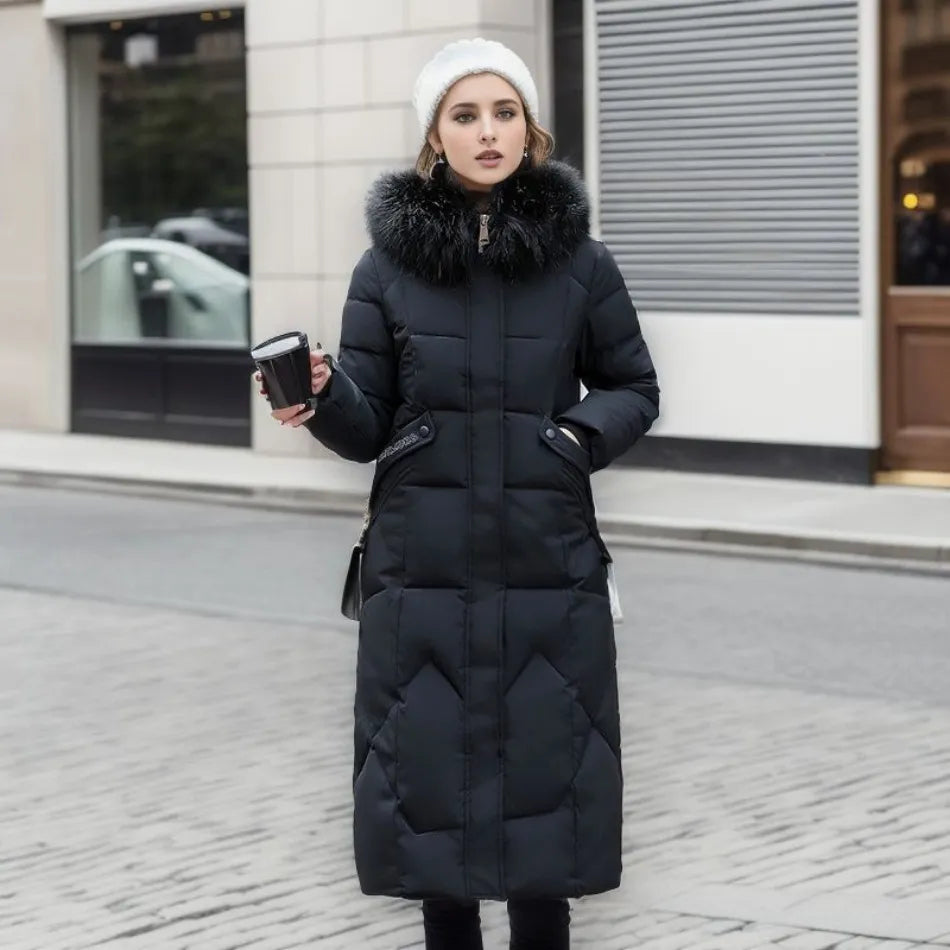Jessica | Damen Winter Steppmantel mit Kapuzenbesatz