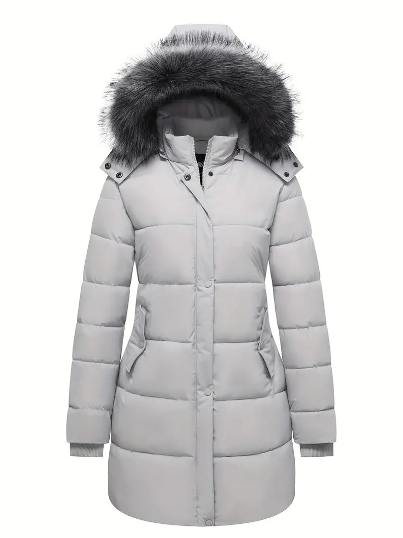 Franziska | Damen Winter-Steppmantel mit Kapuze und Fellbesatz
