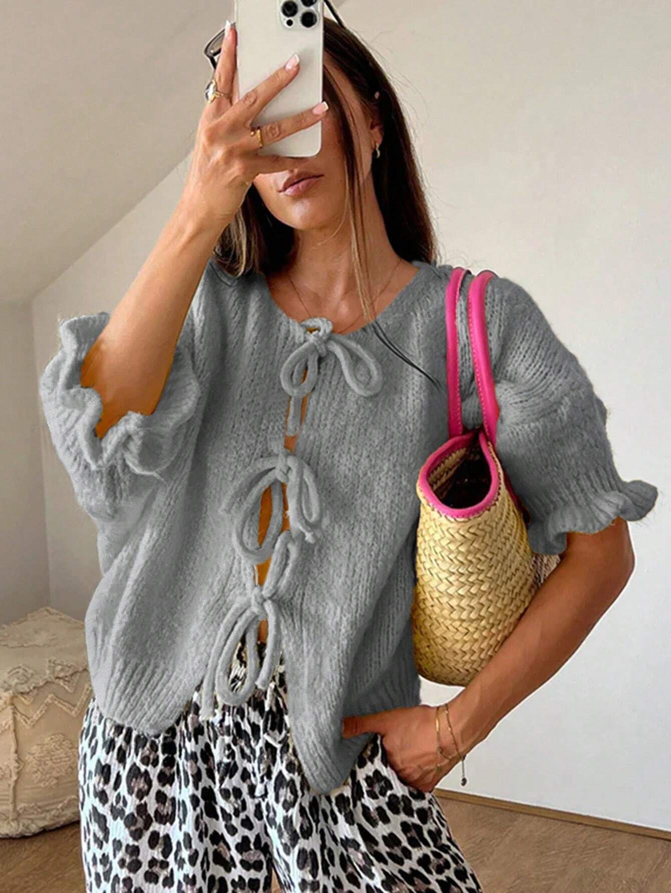 Melanie | Damen Winter-Strickcardigan mit Knotenverschluss