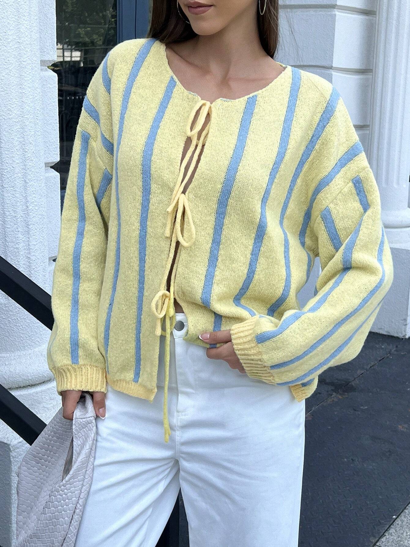 Melanie | Damen Winter-Strickcardigan mit Knotenverschluss