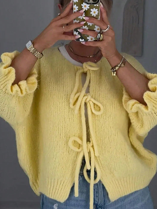 Melanie | Damen Winter-Strickcardigan mit Knotenverschluss