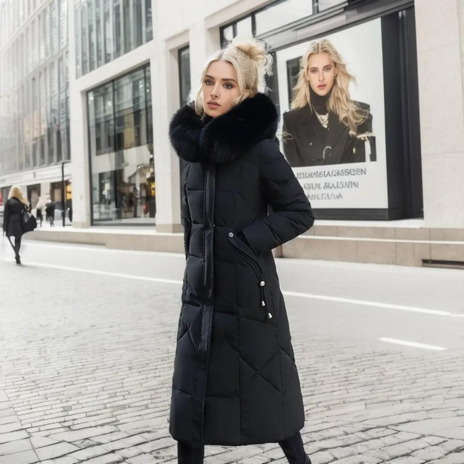 Jessica | Damen Winter Steppmantel mit Kapuzenbesatz