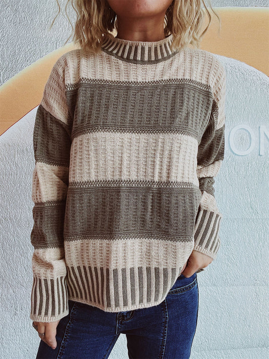 Karla | Damen Winterpullover mit Streifen und Rippdetails