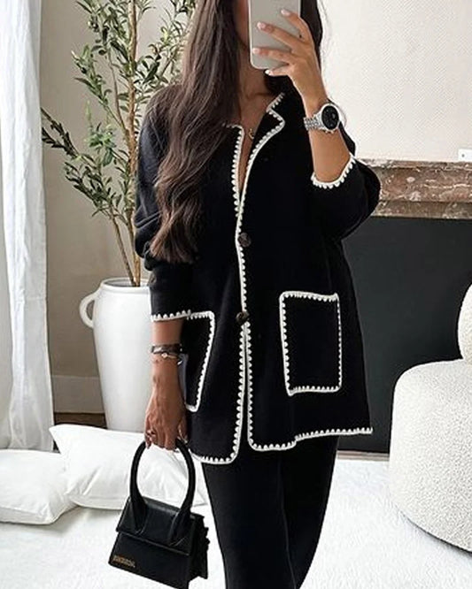Daniela | Damen Elegantes Lang Cardigan und Weite Hose Set