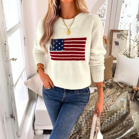 Annika | Damen Winter-Strickpullover mit Flaggenprint