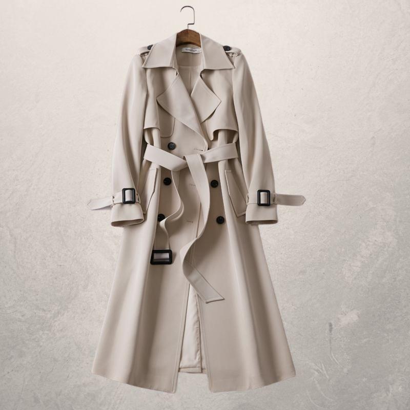 Leonie | Damen Doppelreihiger Langer Trenchcoat mit Gürtel