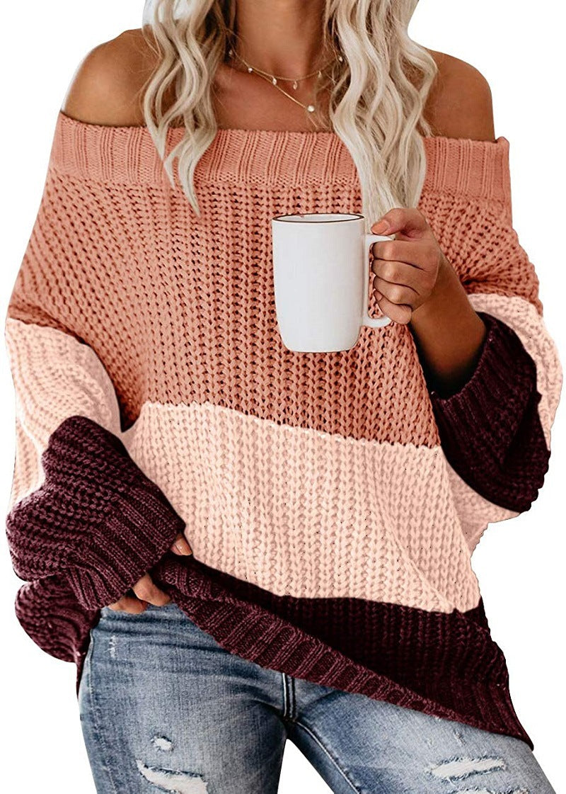 Carolin | Damen Winter Strickpullover mit Carmenausschnitt