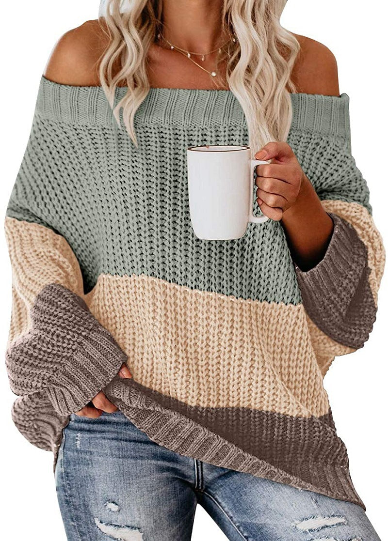 Carolin | Damen Winter Strickpullover mit Carmenausschnitt