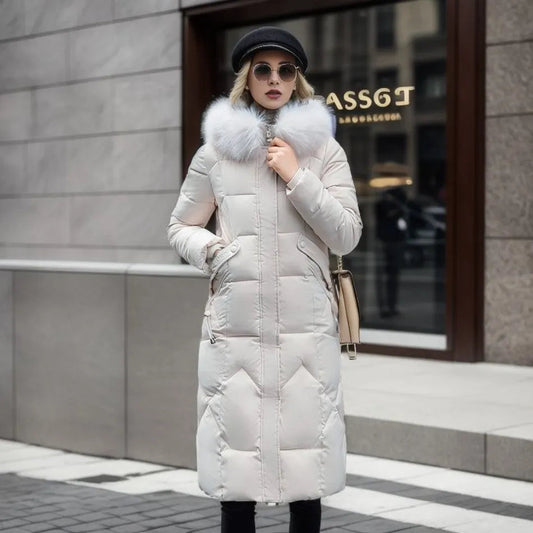 Jessica | Damen Winter Steppmantel mit Kapuzenbesatz