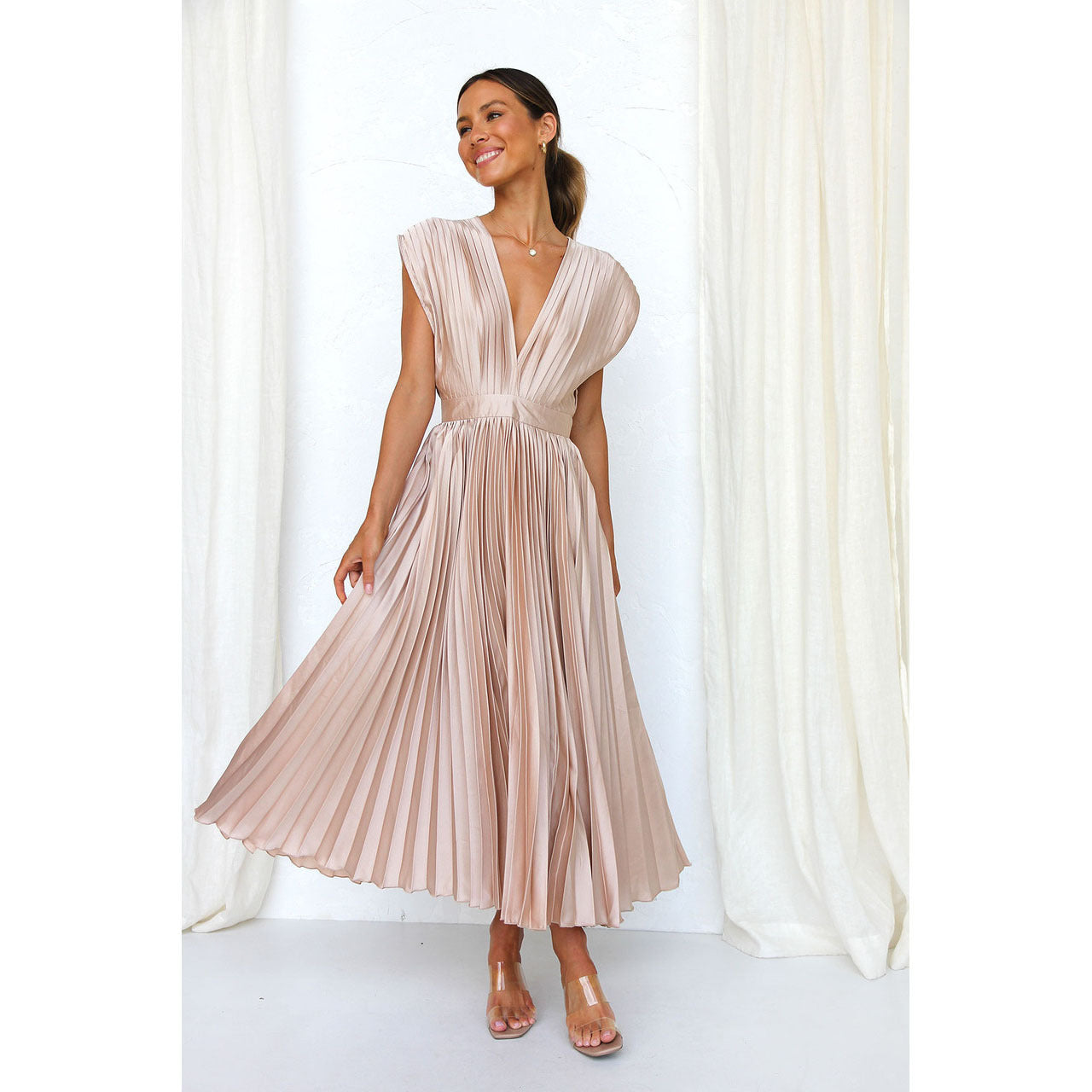 Regine | Elegantes Plissiertes Langkleid