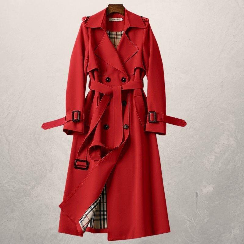 Leonie | Damen Doppelreihiger Langer Trenchcoat mit Gürtel