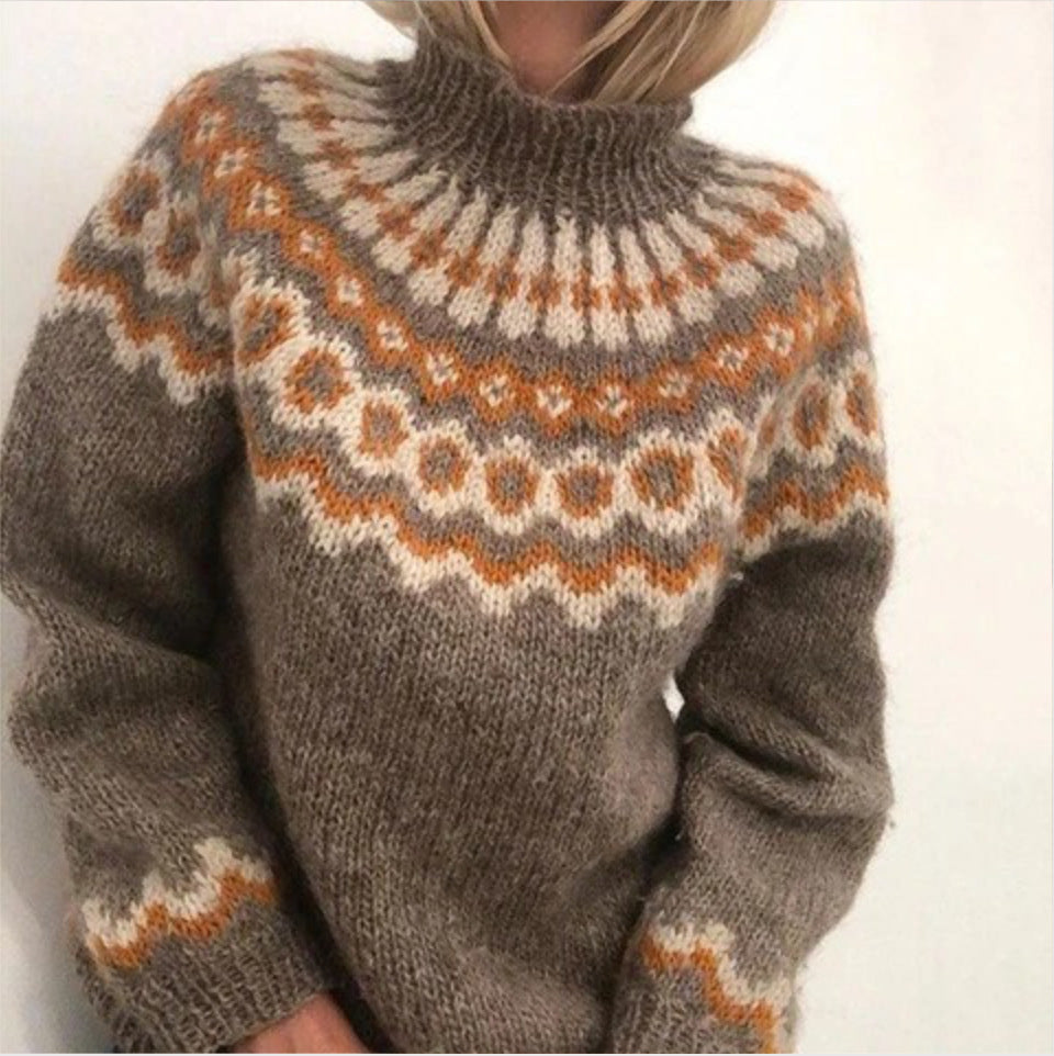 Eva | Damen Winter Strickpullover mit Hohem Kragen