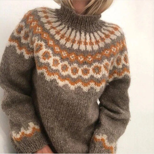 Eva | Damen Winter Strickpullover mit Hohem Kragen