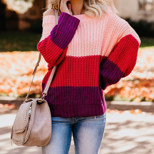 Carolin | Damen Winter Strickpullover mit Carmenausschnitt