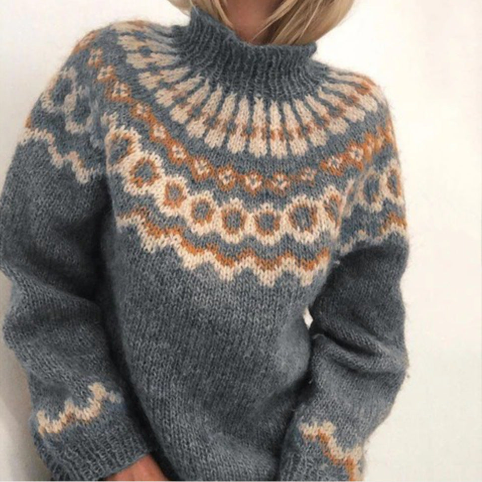 Eva | Damen Winter Strickpullover mit Hohem Kragen