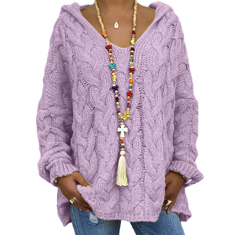 Helene | Damen Winter Zopfmuster-Kapuzenpullover