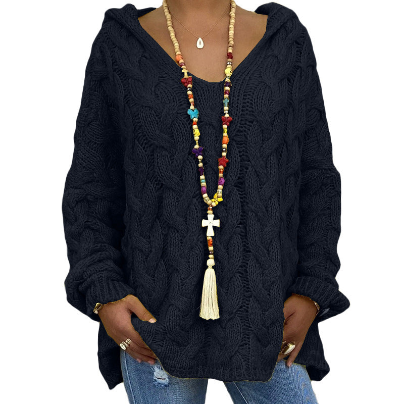 Helene | Damen Winter Zopfmuster-Kapuzenpullover