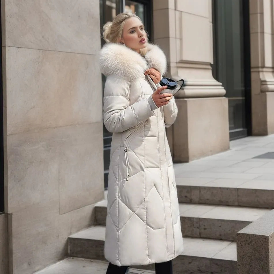 Jessica | Damen Winter Steppmantel mit Kapuzenbesatz