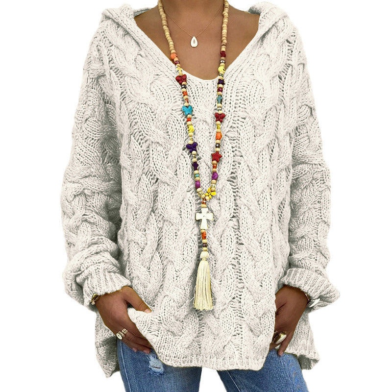 Helene | Damen Winter Zopfmuster-Kapuzenpullover