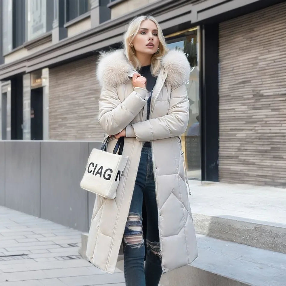 Jessica | Damen Winter Steppmantel mit Kapuzenbesatz