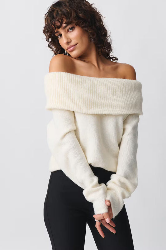 Karin | Damen Winter Schulterfreier Gerippter Pullover