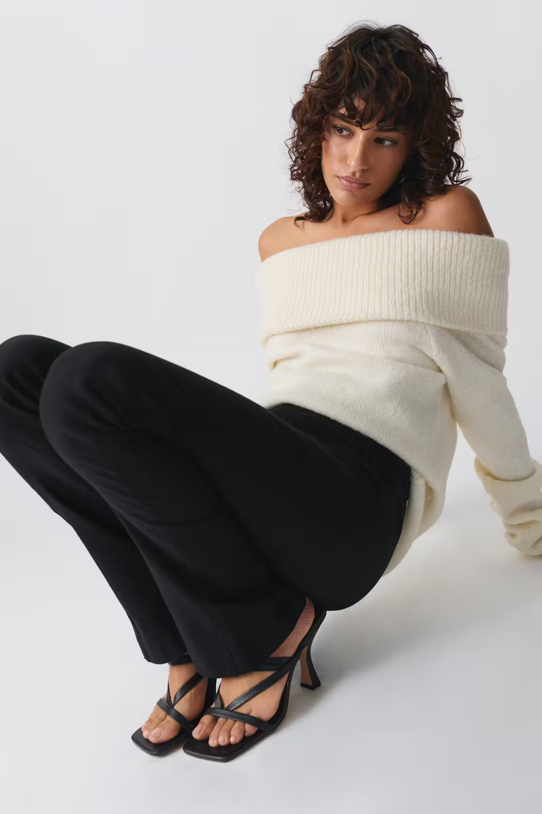 Karin | Damen Winter Schulterfreier Gerippter Pullover