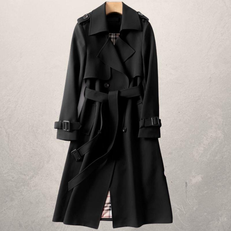 Leonie | Damen Doppelreihiger Langer Trenchcoat mit Gürtel