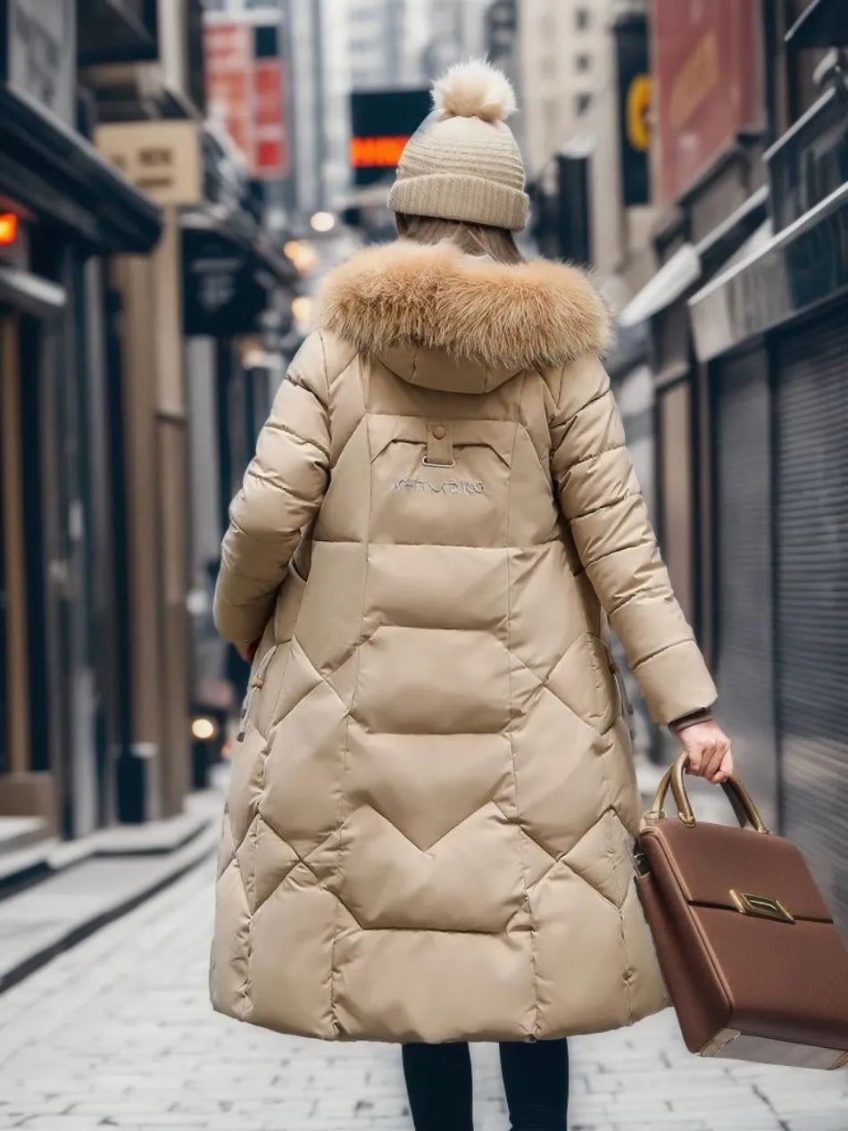 Jessica | Damen Winter Steppmantel mit Kapuzenbesatz