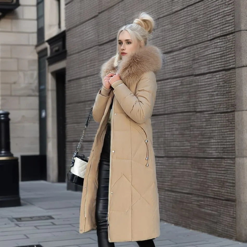 Jessica | Damen Winter Steppmantel mit Kapuzenbesatz