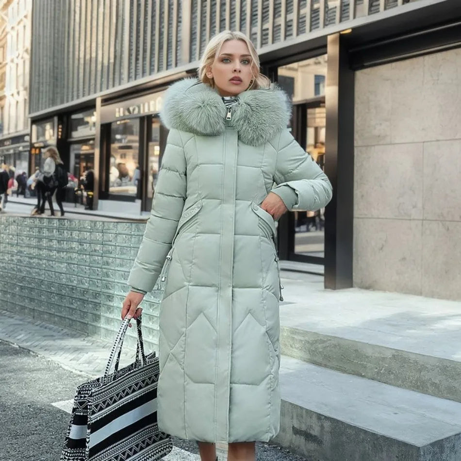 Jessica | Damen Winter Steppmantel mit Kapuzenbesatz
