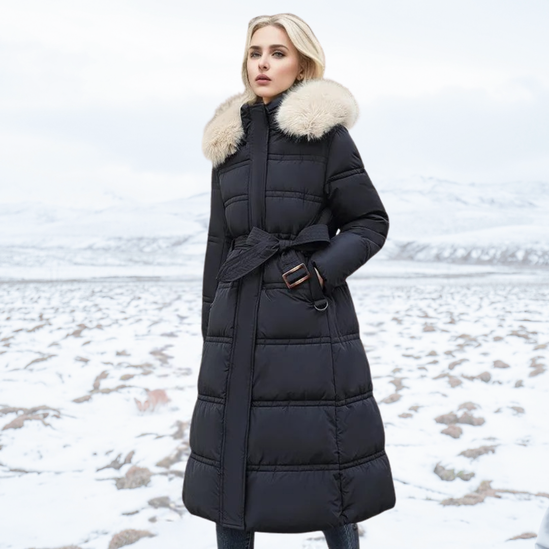 Eva | Damen Winter Steppmantel mit Fellkragen