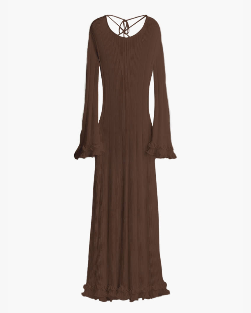 Johanna | Lange Rippkleid mit Trompetärmeln Damen